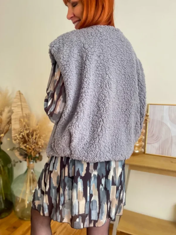 Pulls, Gilets | Vestes, Manteaux*Justine Boutique Malo gilet bouclettes gris