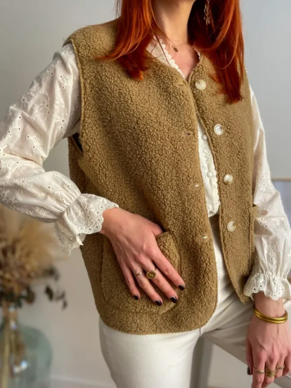Pulls, Gilets | Vestes, Manteaux*Justine Boutique Marco gilet bouclettes camel