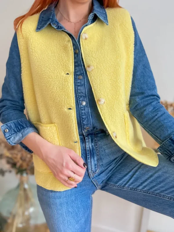 Pulls, Gilets | Vestes, Manteaux*Justine Boutique Marco gilet bouclettes jaune