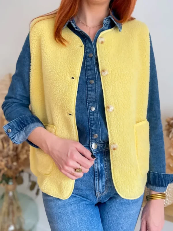 Pulls, Gilets | Vestes, Manteaux*Justine Boutique Marco gilet bouclettes jaune