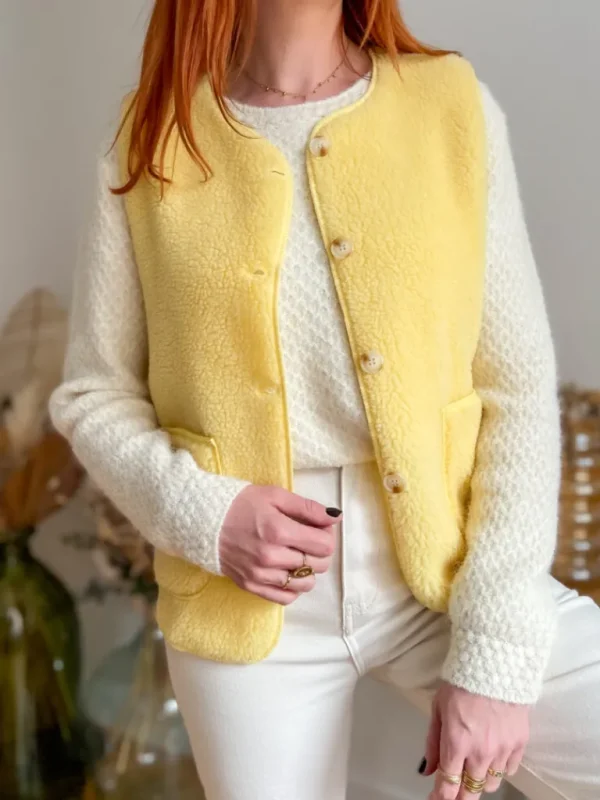 Pulls, Gilets | Vestes, Manteaux*Justine Boutique Marco gilet bouclettes jaune