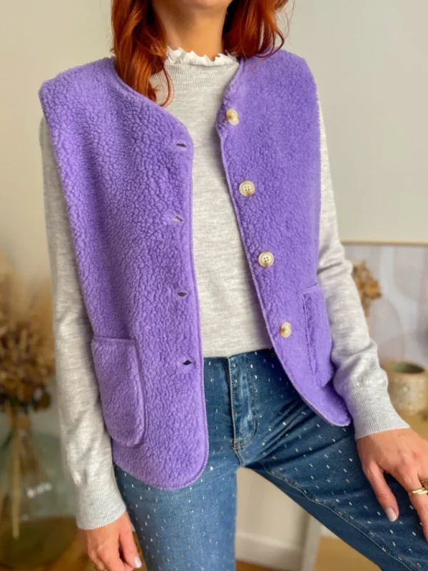 Vestes, Manteaux | Pulls, Gilets*Justine Boutique Marco gilet bouclettes lilas