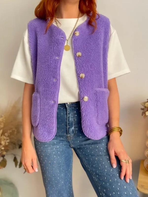 Vestes, Manteaux | Pulls, Gilets*Justine Boutique Marco gilet bouclettes lilas