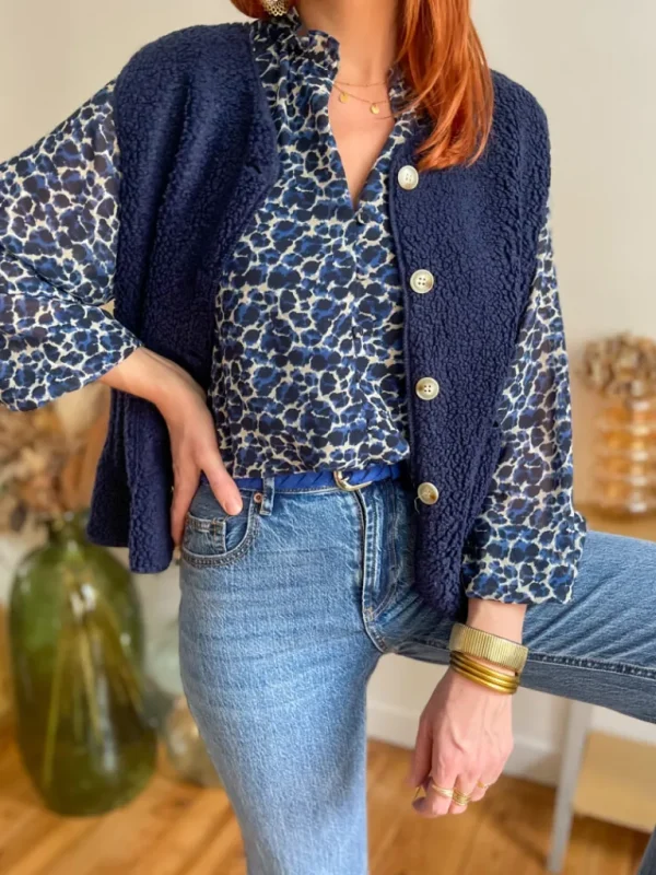 Pulls, Gilets | Vestes, Manteaux*Justine Boutique Marco gilet bouclettes marine