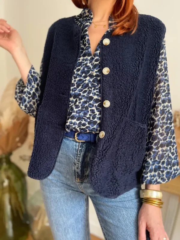 Pulls, Gilets | Vestes, Manteaux*Justine Boutique Marco gilet bouclettes marine