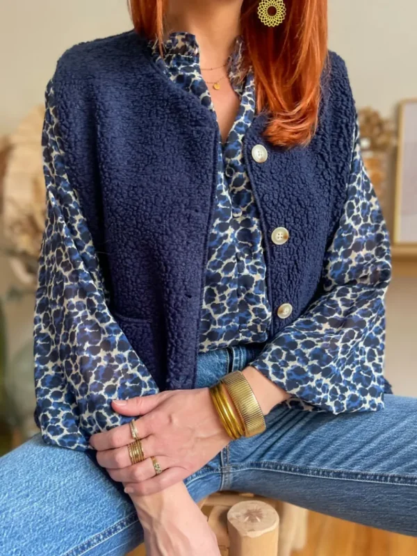 Pulls, Gilets | Vestes, Manteaux*Justine Boutique Marco gilet bouclettes marine