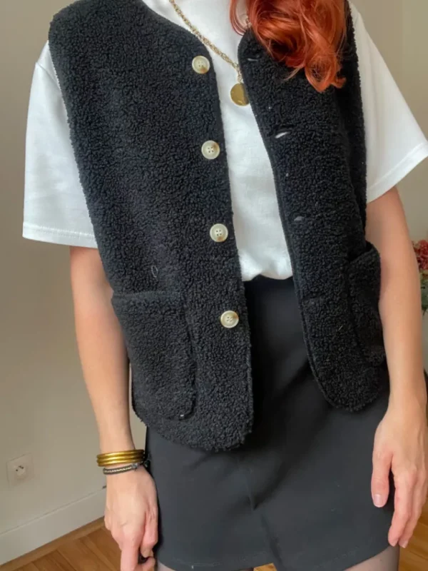 Pulls, Gilets | Vestes, Manteaux*Justine Boutique Marco gilet bouclettes noir
