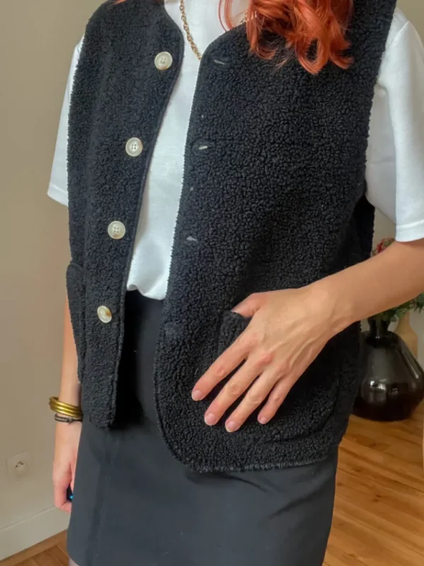 Pulls, Gilets | Vestes, Manteaux*Justine Boutique Marco gilet bouclettes noir