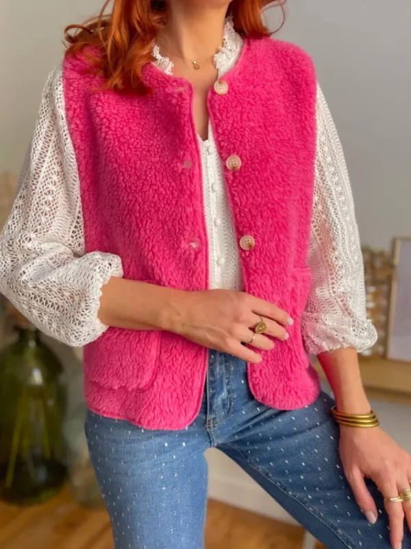 Vestes, Manteaux | Pulls, Gilets*Justine Boutique Marco gilet bouclettes rose