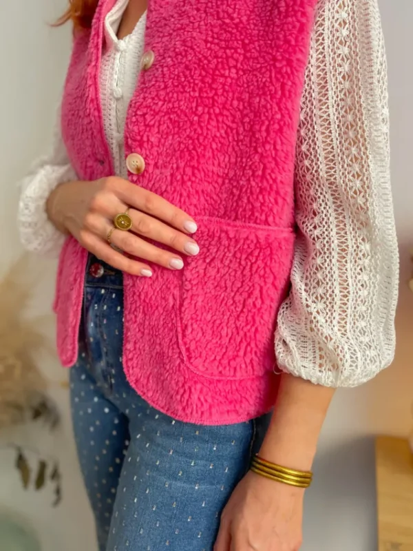 Vestes, Manteaux | Pulls, Gilets*Justine Boutique Marco gilet bouclettes rose