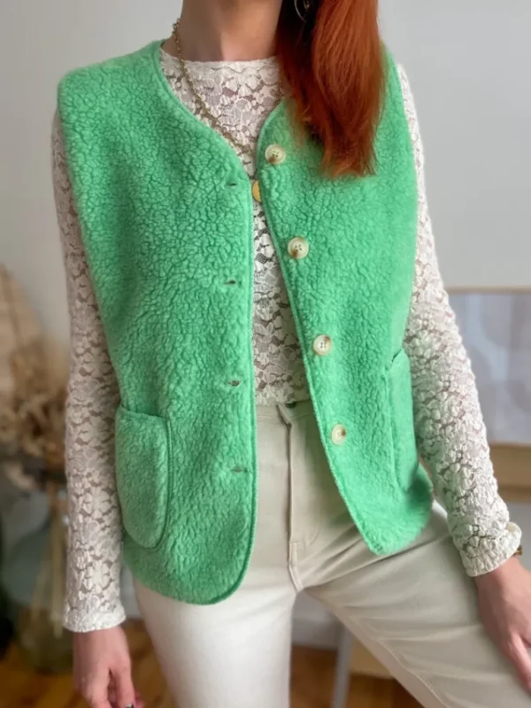 Vestes, Manteaux | Pulls, Gilets*Justine Boutique Marco gilet bouclettes vert d’eau