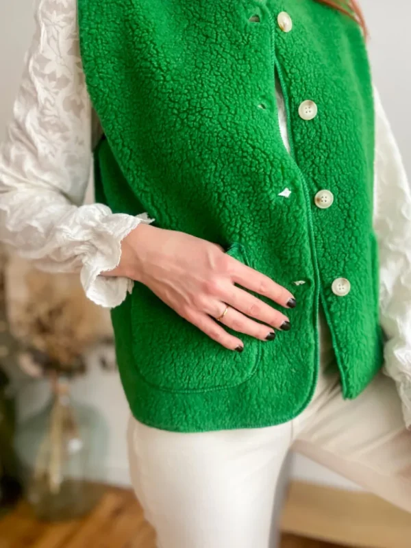 Pulls, Gilets | Vestes, Manteaux*Justine Boutique Marco gilet bouclettes vert