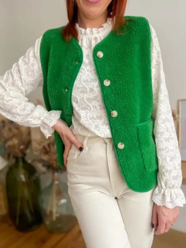 Pulls, Gilets | Vestes, Manteaux*Justine Boutique Marco gilet bouclettes vert