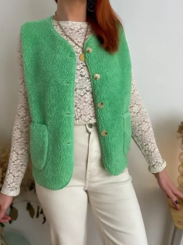 Vestes, Manteaux | Pulls, Gilets*Justine Boutique Marco gilet bouclettes vert d’eau