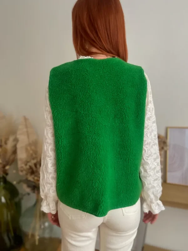 Pulls, Gilets | Vestes, Manteaux*Justine Boutique Marco gilet bouclettes vert