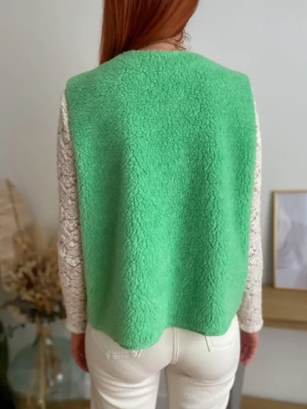 Vestes, Manteaux | Pulls, Gilets*Justine Boutique Marco gilet bouclettes vert d’eau