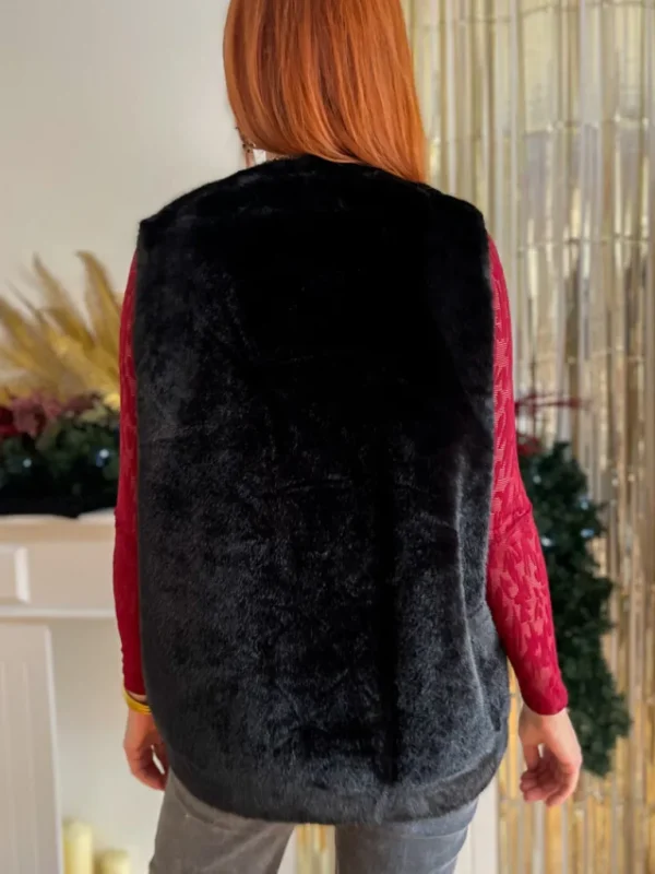 Vestes, Manteaux*Justine Boutique Marine fourrure sans manches noir