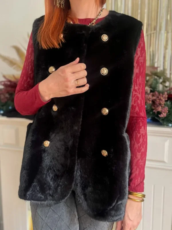 Vestes, Manteaux*Justine Boutique Marine fourrure sans manches noir