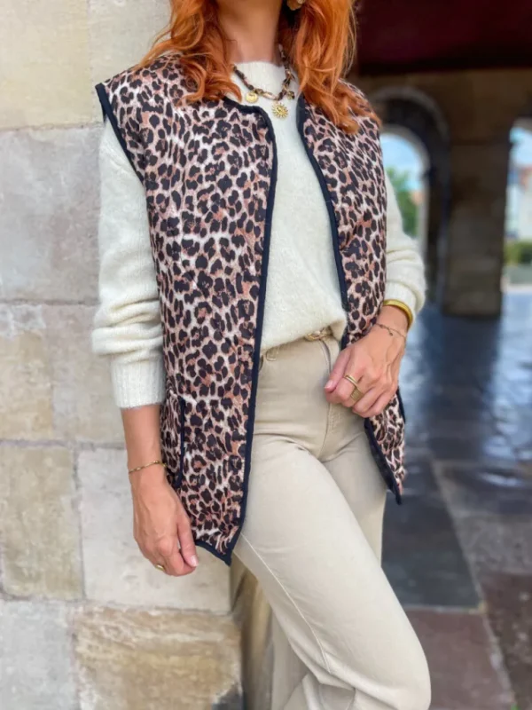 Pulls, Gilets | Vestes, Manteaux*Justine Boutique Mathilde veste sans manches léopard