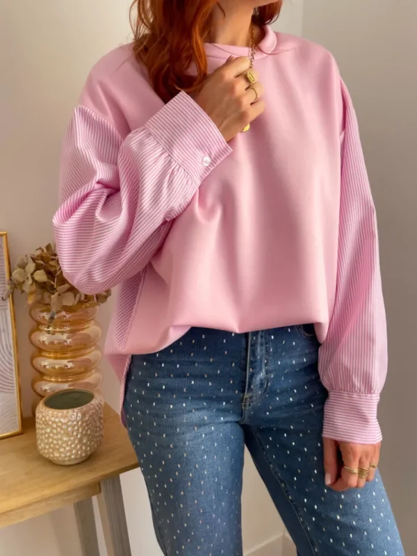 Pulls, Gilets*Justine Boutique Maya sweat bi-matière rose