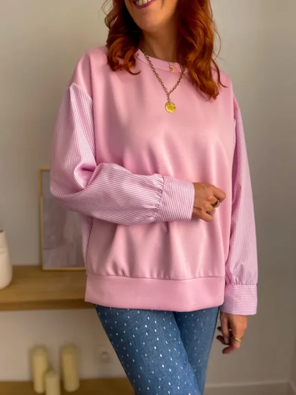 Pulls, Gilets*Justine Boutique Maya sweat bi-matière rose