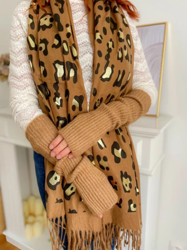 Echarpes, Bandeaux, Mitaines Et Casquettes*Justine Boutique Mitaines pailletées camel