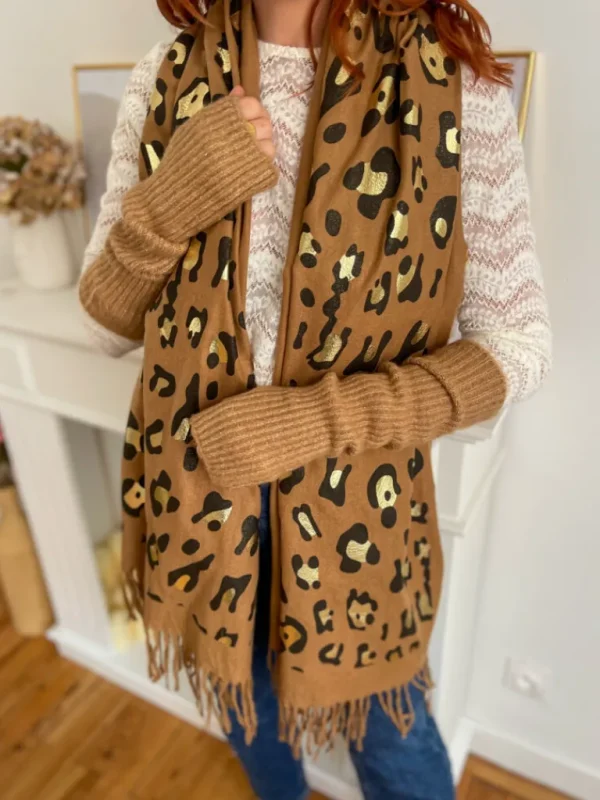 Echarpes, Bandeaux, Mitaines Et Casquettes*Justine Boutique Mitaines pailletées camel