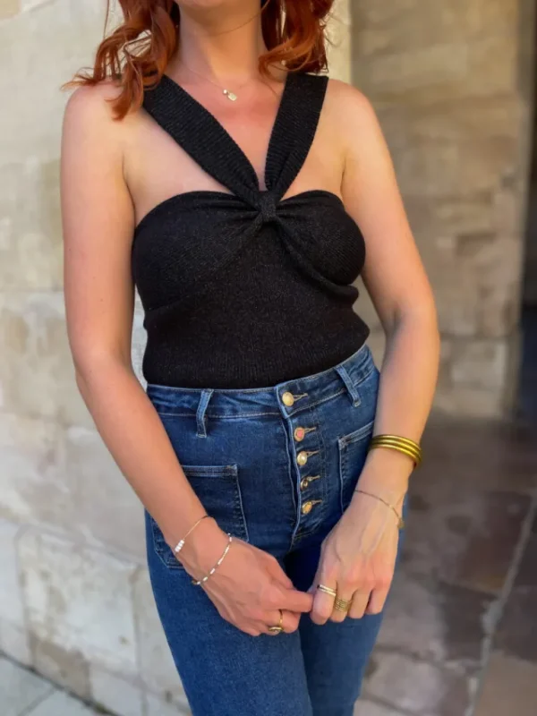 Tops, Blouses*Justine Boutique Noeud top noir scintillant