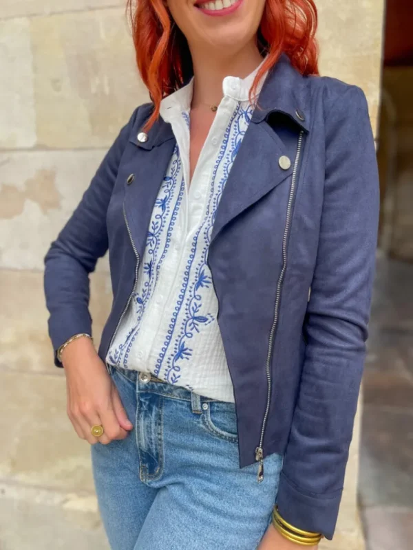 Pulls, Gilets | Vestes, Manteaux*Justine Boutique Perfecto daim marine