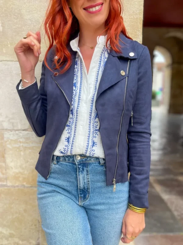 Pulls, Gilets | Vestes, Manteaux*Justine Boutique Perfecto daim marine