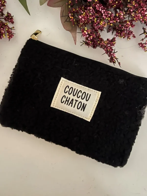 Pochettes, Sacs*Justine Boutique Pochette bouclette noire chaton
