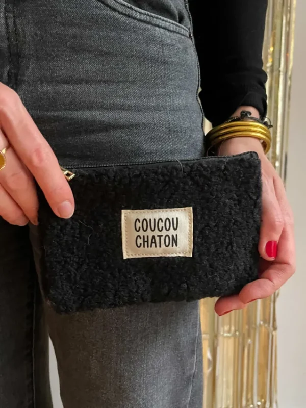 Pochettes, Sacs*Justine Boutique Pochette bouclette noire chaton