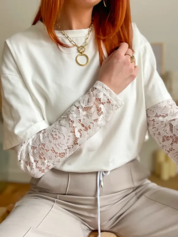 Tops, Blouses*Justine Boutique Robin tee shirt blanc dentelle