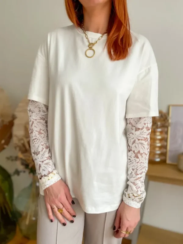 Tops, Blouses*Justine Boutique Robin tee shirt blanc dentelle