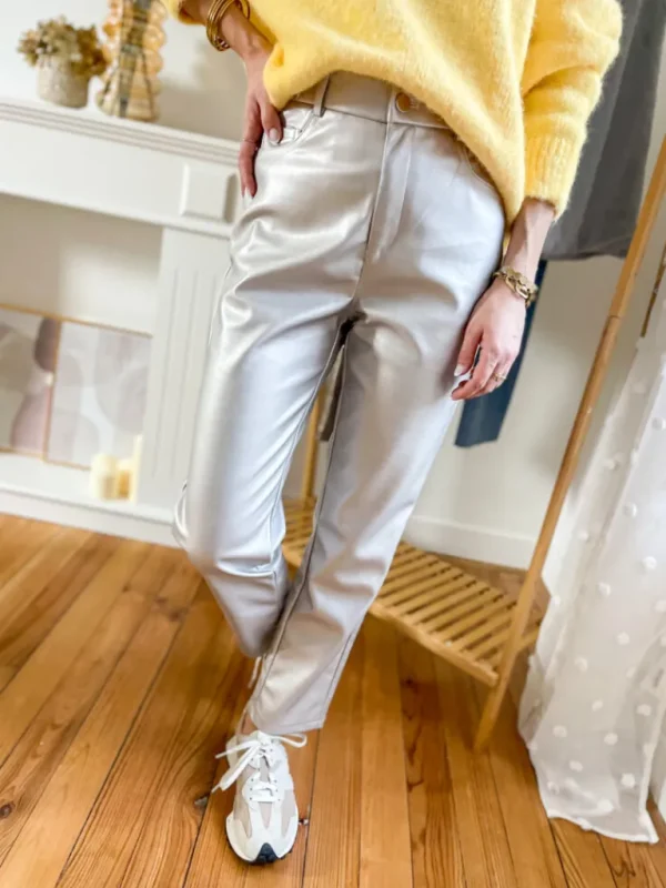 Pantalons, Jeans*Justine Boutique Silver pantalon simili cuir argenté