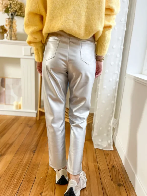 Pantalons, Jeans*Justine Boutique Silver pantalon simili cuir argenté