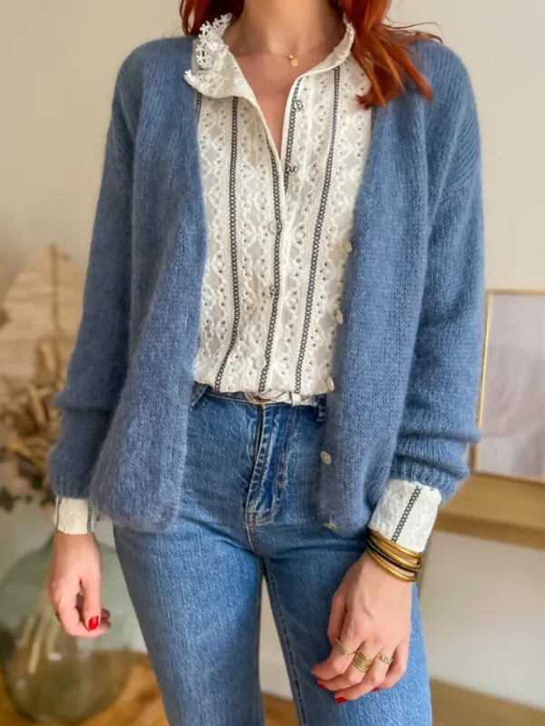Pulls, Gilets*Justine Boutique Suzy gilet mohair bleu jean