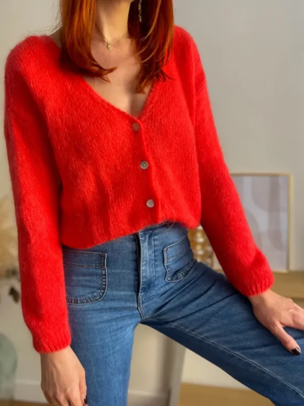 Pulls, Gilets*Justine Boutique Suzy gilet mohair corail