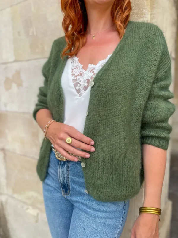 Pulls, Gilets*Justine Boutique Suzy gilet mohair kaki