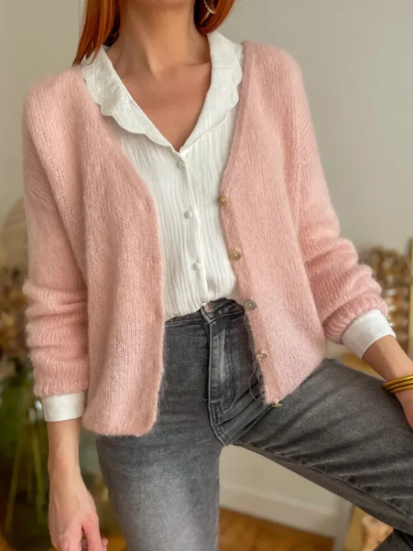 Pulls, Gilets*Justine Boutique Suzy gilet mohair rose poudre