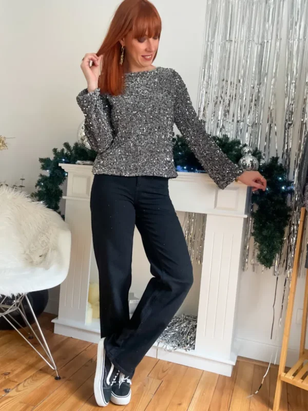 Pantalons, Jeans*Justine Boutique Tessa jean flare sequins noir