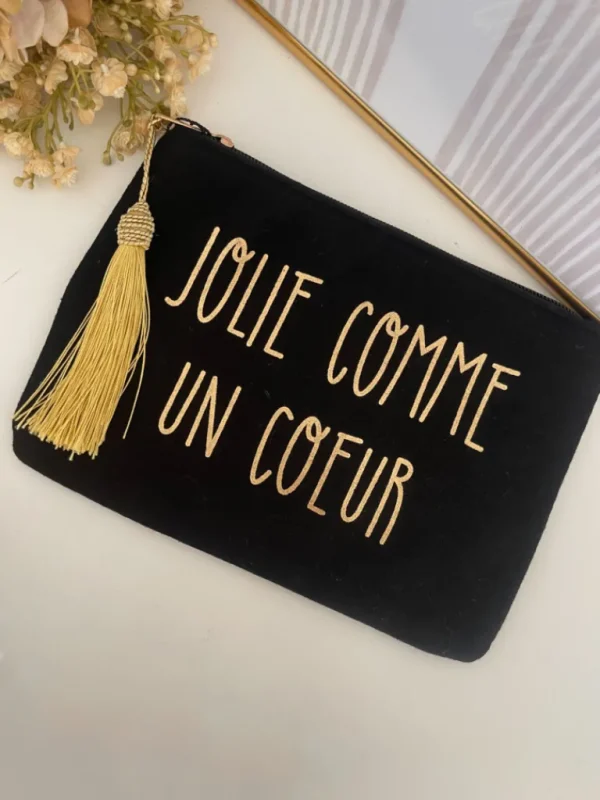 Pochettes, Sacs*Justine Boutique Trousse noire “Jolie comme un cœur”