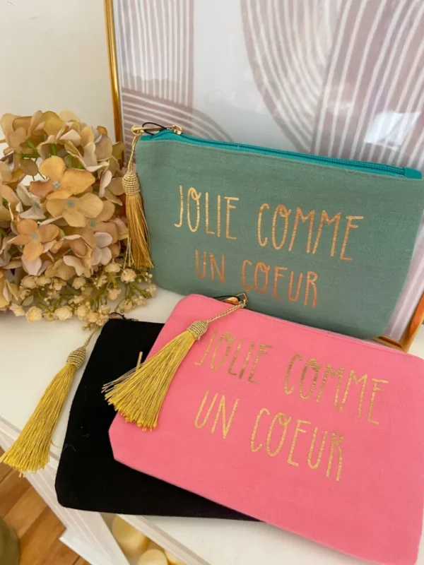 Pochettes, Sacs*Justine Boutique Trousse rose “Jolie comme un cœur”