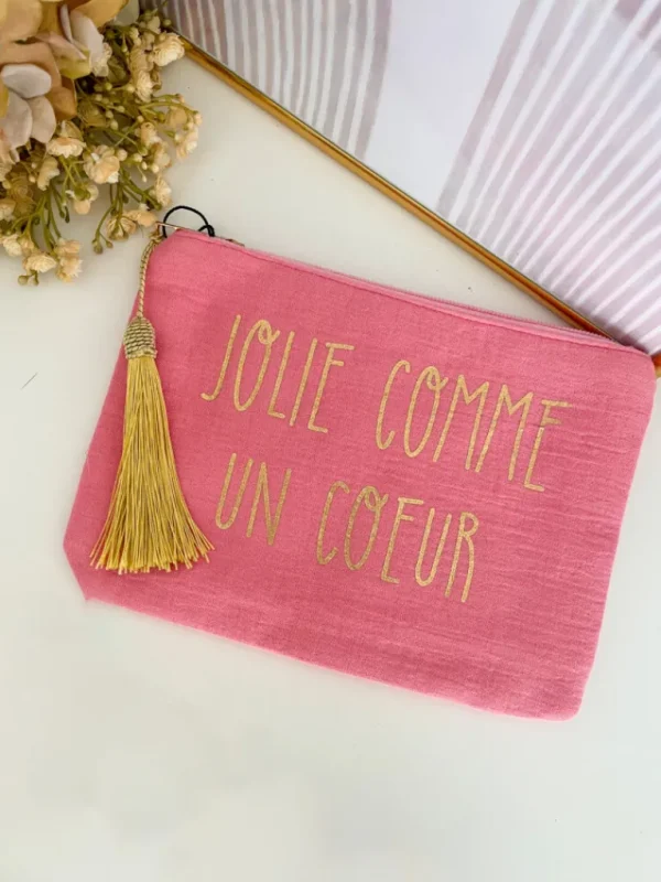 Pochettes, Sacs*Justine Boutique Trousse rose “Jolie comme un cœur”