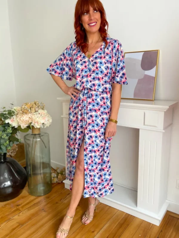 Robes, Jupes*Justine Boutique Vera robe motif rose et bleu