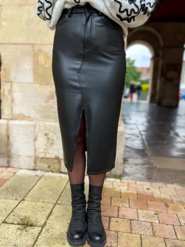 Robes, Jupes*Justine Boutique Veri jupe fendue en simili cuir noir
