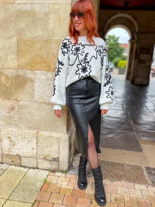 Robes, Jupes*Justine Boutique Veri jupe fendue en simili cuir noir