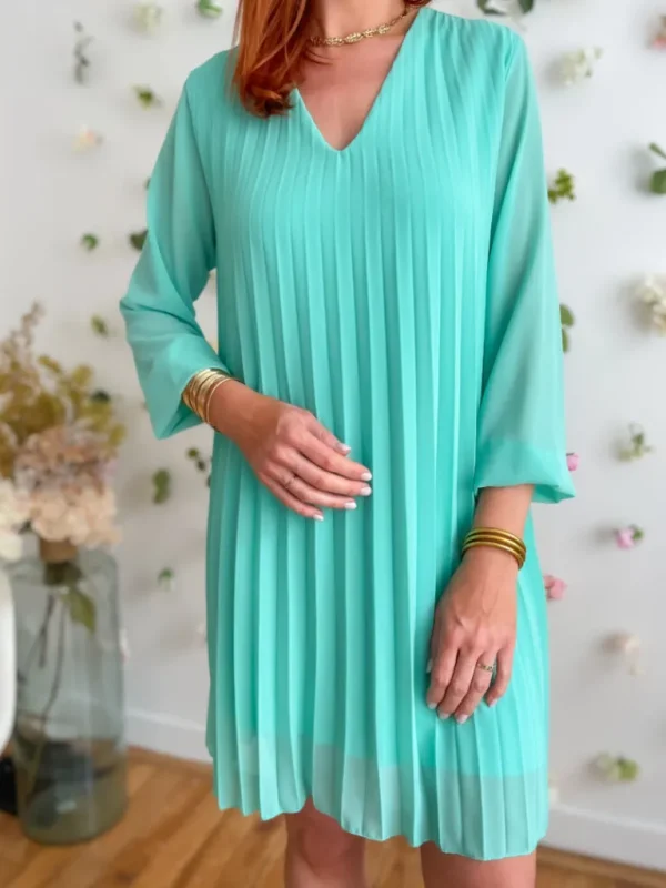 Robes, Jupes*Justine Boutique Zoé robe droite plissée amande