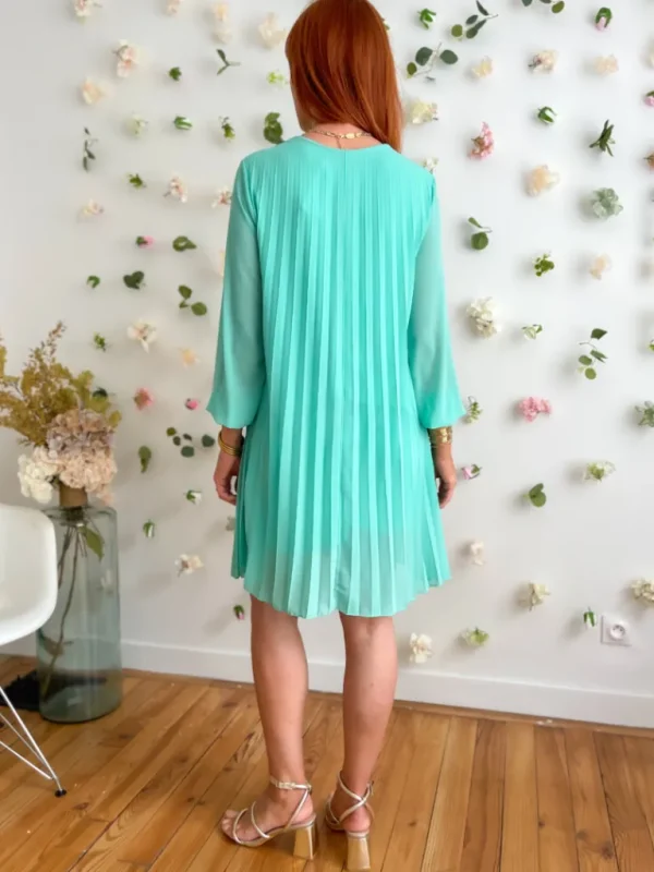 Robes, Jupes*Justine Boutique Zoé robe droite plissée amande